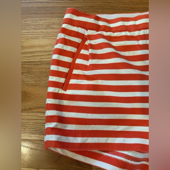 J Crew Women Short Size 12 Orange Striped Textured Chino Flat Front Inseam 3 - Picture 3 of 11